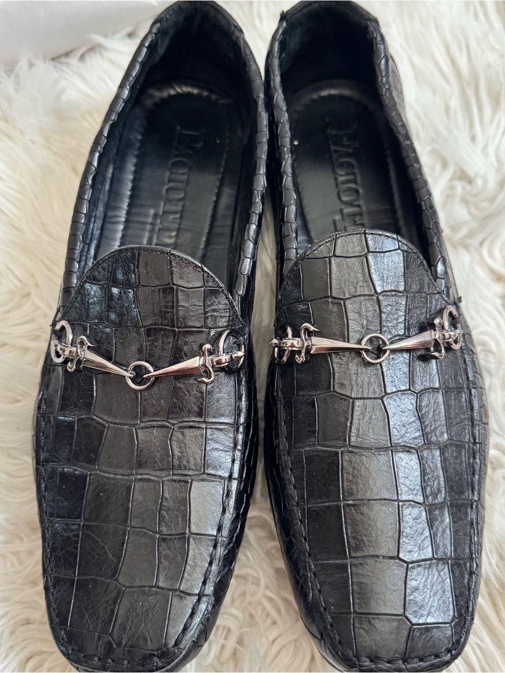 Paciotti Croc Embossed  Leather Horsebit Buckled Black Loafer Mens 8